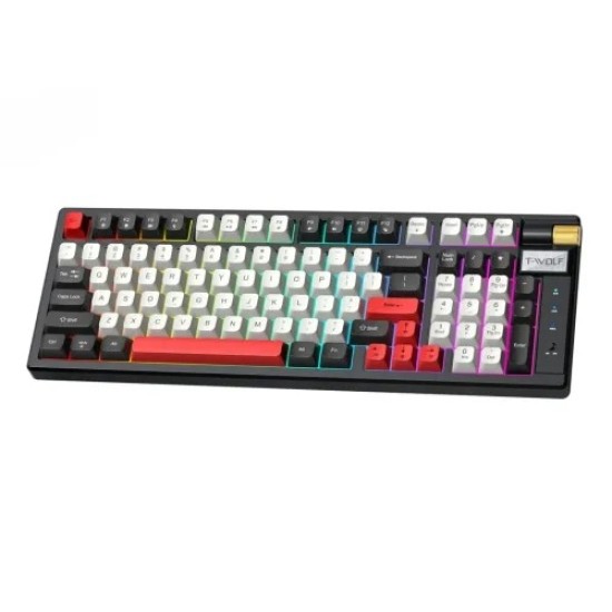 T-Wolf T70 Tri Mode Hotswappble RGB Mechanical Gaming Keyboard - White Black